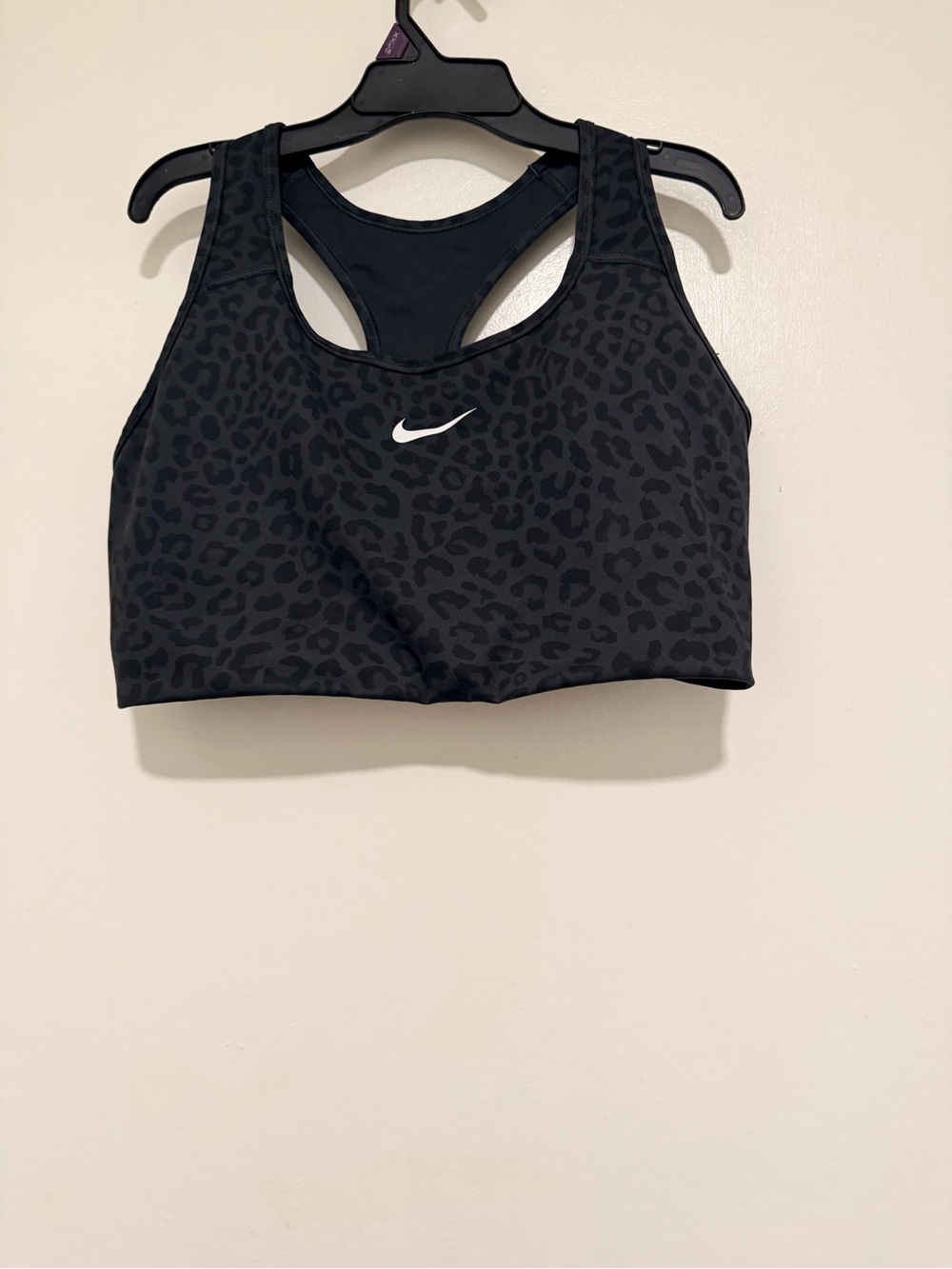 Nike Black Leopard Racerback Sports Bra with White Swoosh